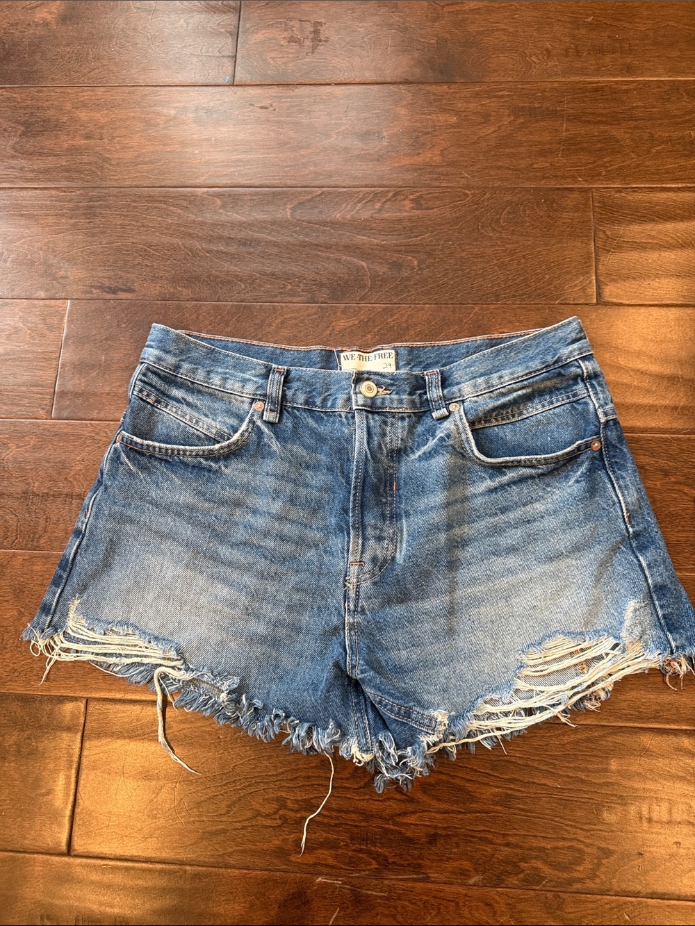 We The Free Distressed Light Blue High-Rise Denim Shorts